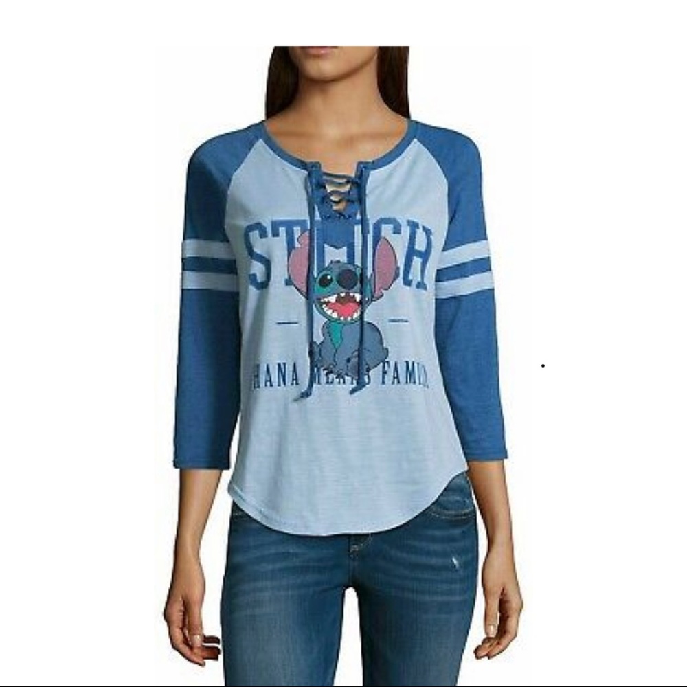 Disney Stitch Ohana Lace-up Baseball T-shirt